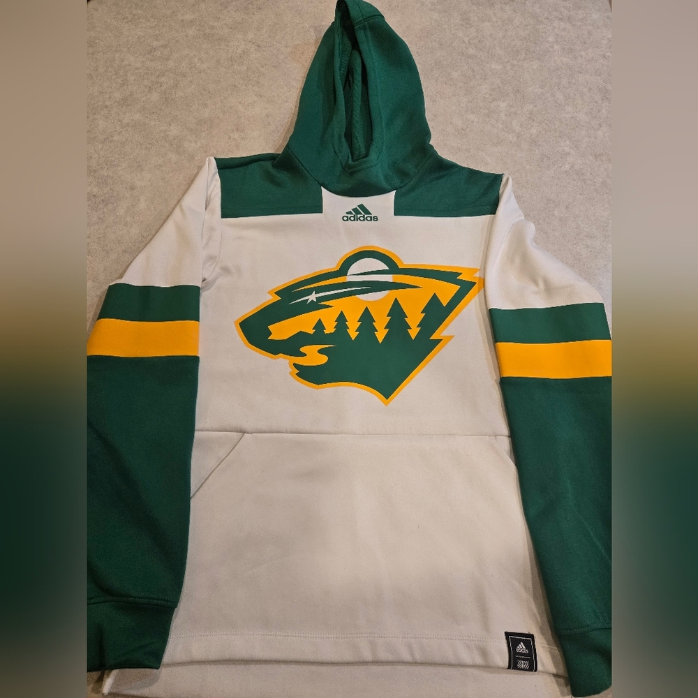 Minnesota Wild - Adidas Green & Yellow Hockey Pullover Hoodie. Adult Small.